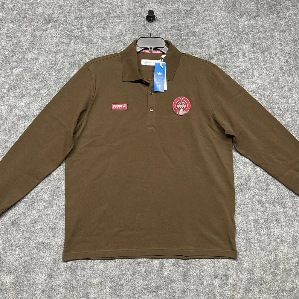 Adidas Spezial x CP Company Polo Shirt Men XL Dust Cargo Brown Retro Long Sleeve